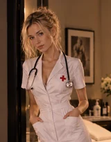 Une femme en blouse médicale blanche avec un stéthoscope dans un cabinet